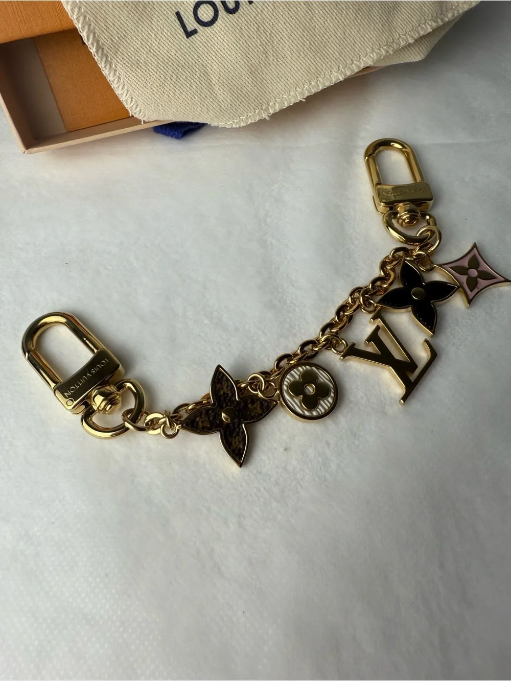 Louis Vuitton Gold-Tone Monogram Charm Chain with Black and Pink Accents